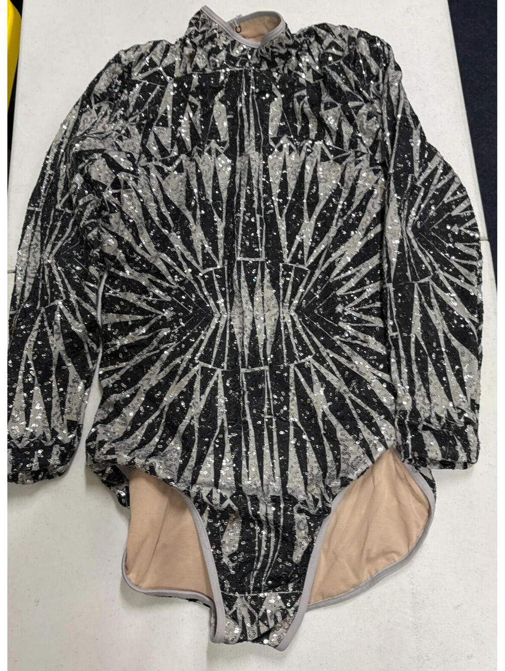 Weissman Sequin Dance Leotard XLA Black Silver Long Sleeve Competition